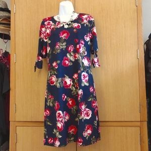 NWOT Lexington Ave SZ M Navy/Pink Rose Pull On Dress.